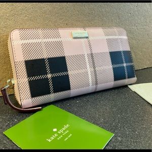 Kate Spade Daycation Neda Pink Plaid Zip Wallet